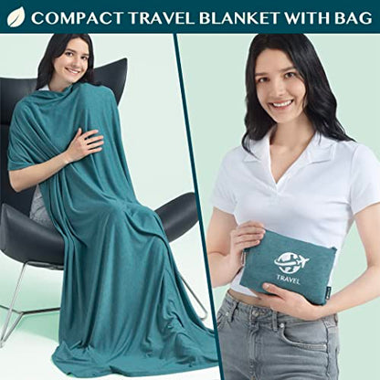 PAVILIA Travel Blanket Airplane Compact Pillow with Bag for Flights, Teal - color: Teal Blue
