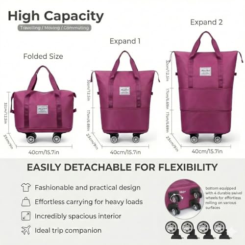 360° Spinner Wheel Duffel Bag, Rose Red - color: Rose Red