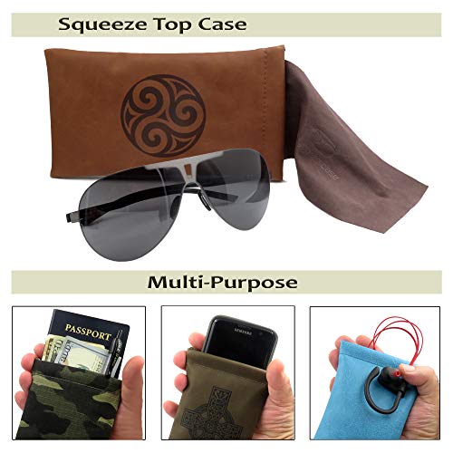 Soft Sunglasses case | Large Glasses Case Holder - Eyeglass Pouch Squeeze Top | Glasses pouch Lightweight Extra Layers - color: Ct8 Triskelion
