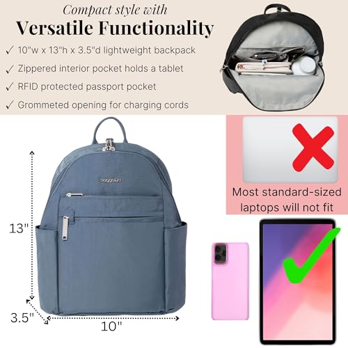 Baggallini Securtex® Anti-theft Vacation Travel Backpack 10x13 Slash-Resistant Nylon Daypack w/RFID - color: Mist