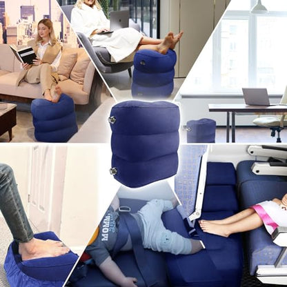 HOMCA Inflatable Travel Foot Rest Pillow for Airplane (2-Pack) - color: Blue