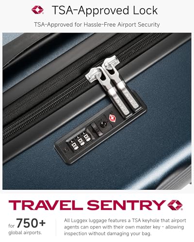 LUGGEX 24 Inch Checked Luggage with Spinner Wheels, Navy - color: Navy, size: Checked-Medium 24-Inch