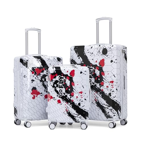 Hardside Luggage Sets, Lightweight Stripes Suitcase with Spinner Wheels, Black-PC - color: Black-PC, size: 20/24/28 Inch