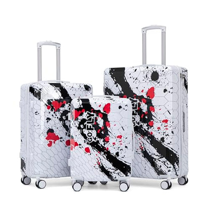 Hardside Luggage Sets, Lightweight Stripes Suitcase with Spinner Wheels, Black-PC - color: Black-PC, size: 20/24/28 Inch