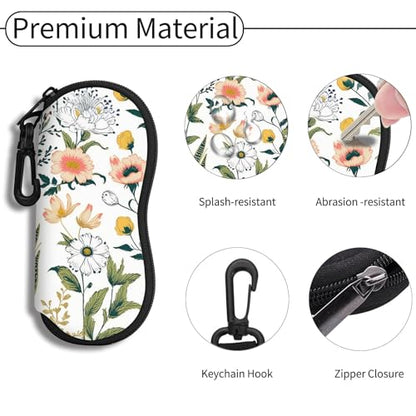 Hion Sunglasses Soft Case Ultra Light Neoprene Zipper Eyeglass Case With Belt Clip - color: 2b-beautiful Flowers