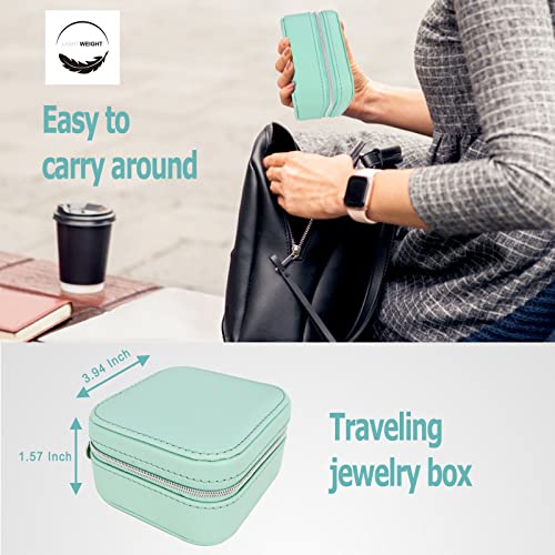 PU Leather Travel Small Portable Mini Travel Jewelry Organizer for Rings Necklaces Earrings and Lipstick Green - color: Green