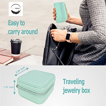 PU Leather Travel Small Portable Mini Travel Jewelry Organizer for Rings Necklaces Earrings and Lipstick Green - color: Green