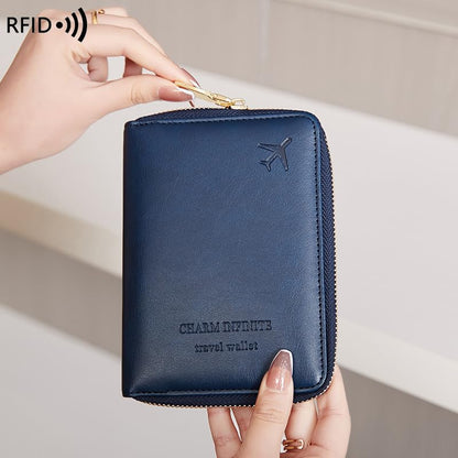 Passport Holder Covers Case with Safe Zipper Closure, RFID Blocking PU Leather Waterproof Travel Wallet for Women Men(Dark Blue) - color: Dark Blue