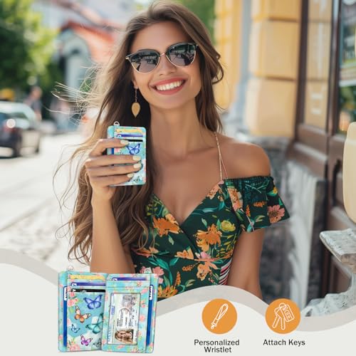 Yonlevres Credit Card Holder Slim RFID Wallet Women Small Butterfly Travel - color: Butterfly Flower