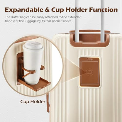 Luggage Set 4 Piece 20inch Carry on Hardshell Suitcase - color: Beige, size: 4 piece（14/20/DB/TB）