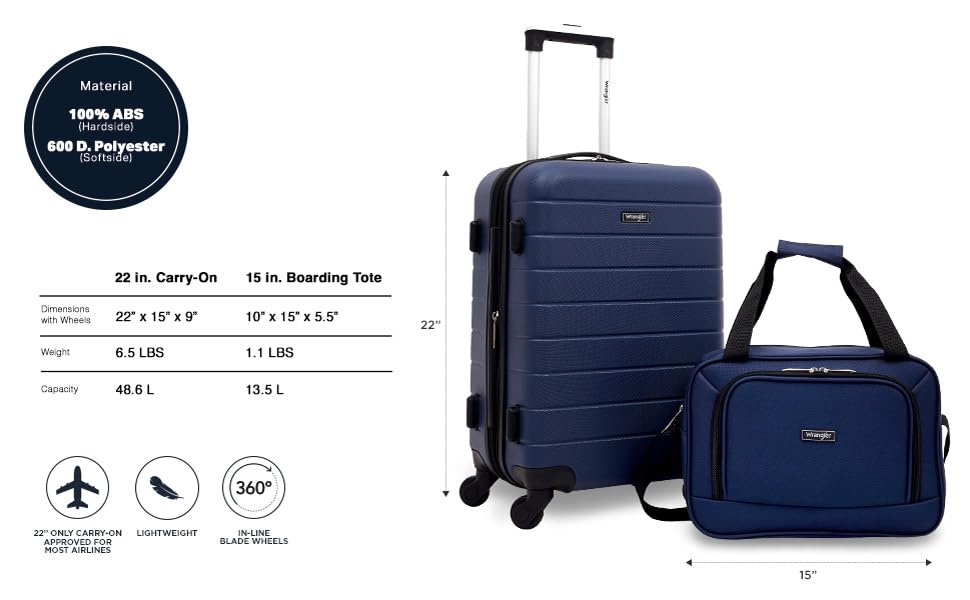 Wrangler Smart Spinner Hardside Luggage, 2 Piece Set, Navy Blue - color: Navy Blue, size: 2 Piece Set
