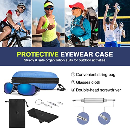 MoKo Semi Hard Shell Sunglasses Case, Unisex Protective Eyeglass Case Glasses Case Holder with Metal Hanging Hook - color: 블루-에바, size: 1개입