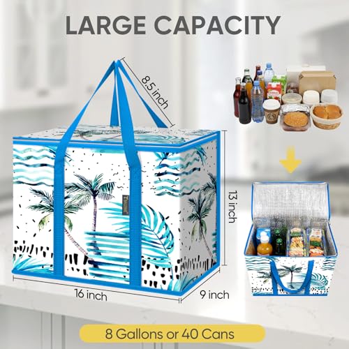 BALEINE Insulated Reusable Grocery Bags with Zippered Top, Large Cooler Bag - color: Island Breeze, size: 4 Pack