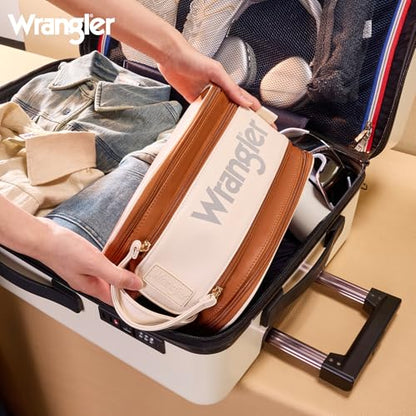 Wrangler Large Makeup Bag Travel Toiletry Bag Portable Cosmetic Bag - color: Brown-Tan