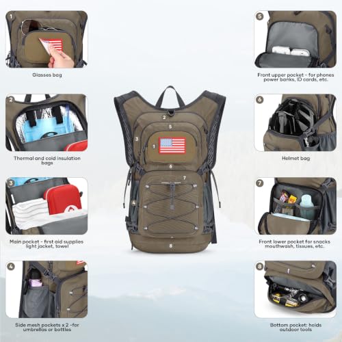Maelstrom Lightweight Hydration Hiking Backpack with 2L/3L Water Bladder - color: 4.Khaki, size: 3L Bladder