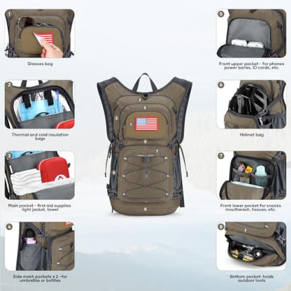 Maelstrom Lightweight Hydration Hiking Backpack with 2L/3L Water Bladder - color: 4.Khaki, size: 3L Bladder