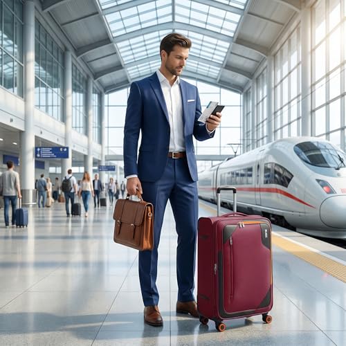 28'' Luggage with Spinner Wheels,Checked Softside Luggage - color: Burgundy, size: Checked-Large 28-Inch