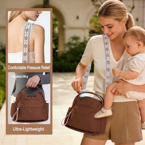Nylon Top Handle Crossbody Bags for Women with 2 Adjustable Straps - color: Coffee