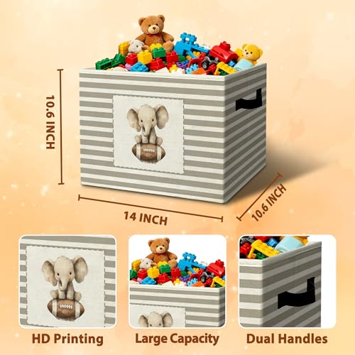 Rustic Elephant Football Storage Bins Boxes Handles - color: 021
