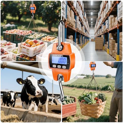 ROMECH 660lb Digital Hanging Scale, Aluminum Crane Scale with Hooks - color: Orange, size: 660lbs