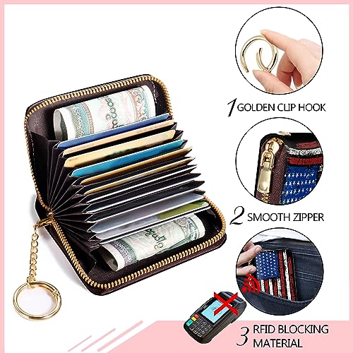 Blusabaca Women's RFID-Blocking American Flag Wallet, Leather, 12 Card Slots, 2 Coins, Zipper Closure, Waterproof - color: American Flag