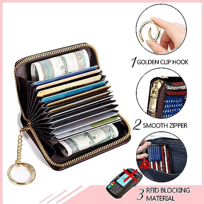 Blusabaca Women's RFID-Blocking American Flag Wallet, Leather, 12 Card Slots, 2 Coins, Zipper Closure, Waterproof - color: American Flag