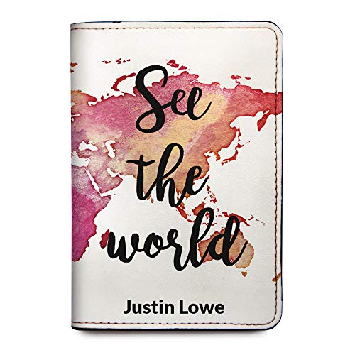 Personalized Passport Holder - Custom Vegan Leather RFID Passport Cover - color: See The World