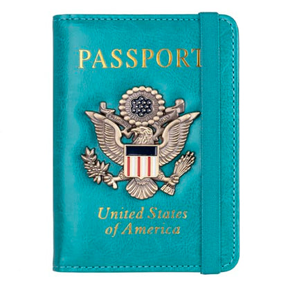 TOURSUIT RFID Blocking Passport Holder, Leather Travel Wallet, Light Blue - color: Light Blue