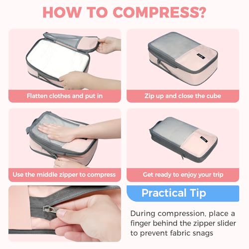 BAGAIL Lightweight Compression Packing Cubes for Travel, 6 Set, Pink - color: Pink