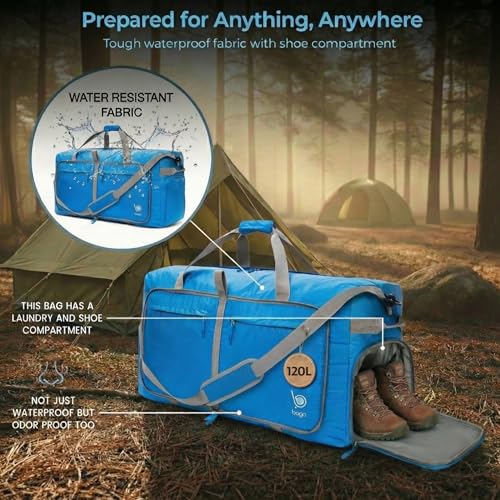Bago Travel Duffle Bag for Women & Men. Extra Large Foldable Duffel Bags - color: Blue, size: 120L