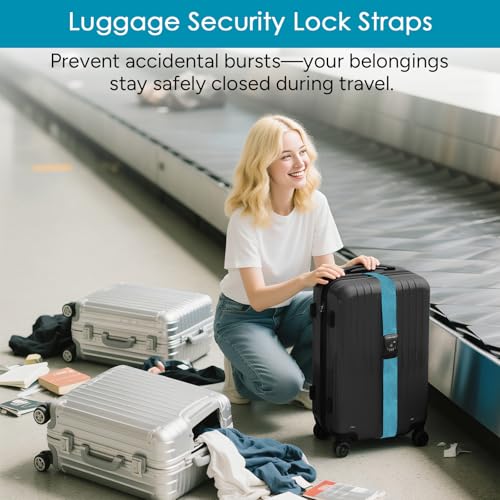 Travel Inspira Heavy Duty Luggage Straps with TSA Lock - color: Blue