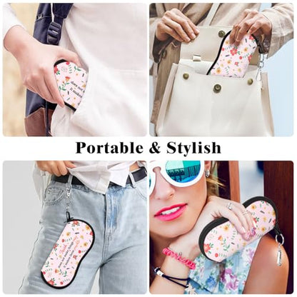 MoKo Sunglasses Soft Case Ultra Light Neoprene Zipper Eyeglass Case for Men Women - color: Pink Flowers