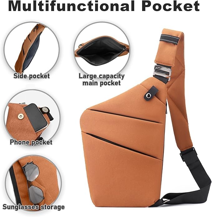 Anti Theft Travel Bag Sling Cross-body Bag Large Capacity - color: Brown, style: Right Shoulder