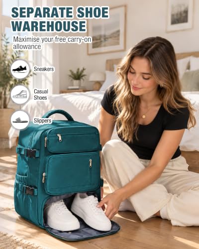 suradar Travel Backpack, 180° Open Laptop Backpack with Shoe Compartment - color: W2-peacock Blue