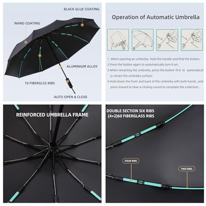Folding Umbrella Anti-UV Compact Durable Folding Umbrella Auto Open Close Windproof Travel Umbrella Premium Grip Fits Backpack - color: Black