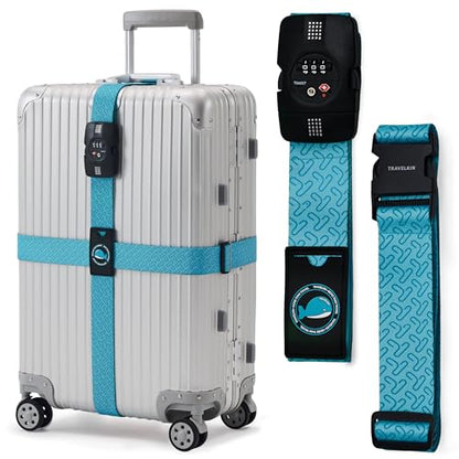 Travelkin Luggage Straps TSA Approved, Suitcase Straps with TSA Lock - color: Lock grain-Blue