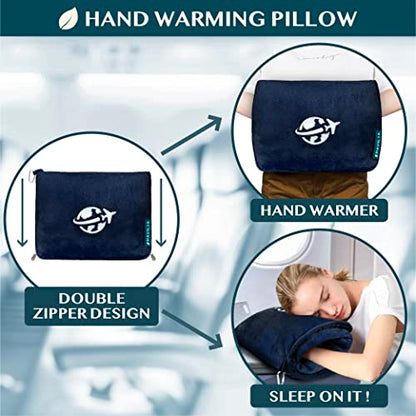 PAVILIA Compact 2-in-1 Travel Blanket Pillow for Airplane Flight, Navy Blue - color: Navy