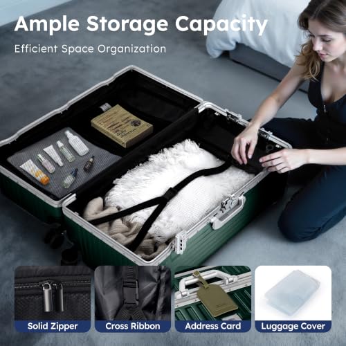 ALPHA CAMP Trunk Luggage 30 Inch with Aluminum Frame Zipperless Suitcase - color: Green, size: 30 Inch