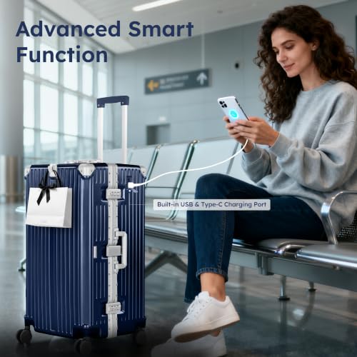 ALPHA CAMP Trunk Luggage 24 Inch with Aluminum Frame Zipperless Suitcase - color: Royal Blue, size: 24 Inch