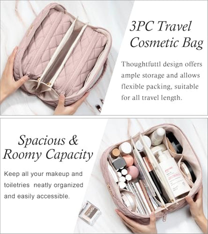 Travel Makeup Bag, Large Capacity Puffy Toiletry & Cosmetic Bag for Women - color: Off-White, size: large