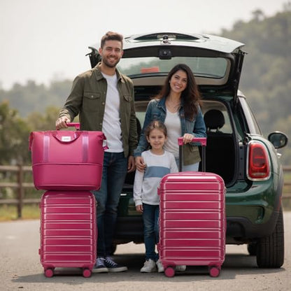 LARVENDER 5 Piece Hardside Expandable Luggage Sets with Wheels Lock, Lightweight PC+ABS Rolling Hardside Suitcase for Women and Men,Glossy Very Berry - color: Glossy Very Berry, size: 5 Piece Set (20/24/28/DB/TB)