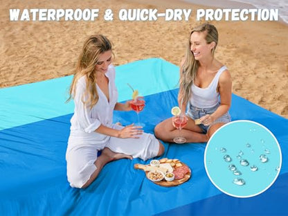 AlphaBeing Beach Blanket Waterproof Sandproof, Extra Large Beach Mat - color: Threeblue, size: 120“×108”