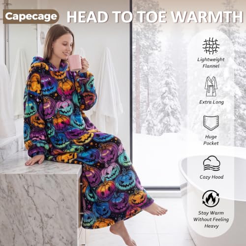 Capecage Long Wearable Blanket Hoodie with Big Pocket,Gift for Women or Men - color: Pumpkin