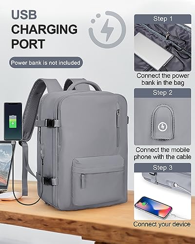 WONHOX Large Travel Laptop Backpack Expandable Flight Approved Backpack Carry on Backpack for Women Men Waterproof 17inch Laptop Daypack Hiking Work Backpack with Shoe Compartment Grey - color: A9-grey
