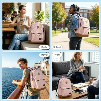 WOLT Travel Laptop Backpack for Men & Women with USB Charging Port - color: Pink