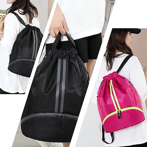 Valleycomfy Sports Drawstring Backpack - Water Resistant String Bag Black - color: A-black