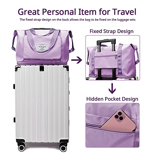 Large Capacity Foldable Travel Bag, Expandable Waterproof Carry on Bag, Dry and Wet Separation Spor Duffel Bags - color: Purple