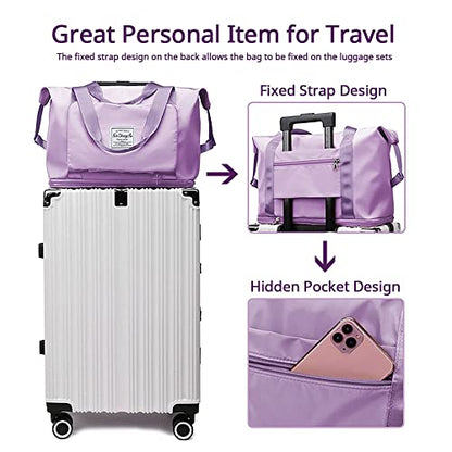 Large Capacity Foldable Travel Bag, Expandable Waterproof Carry on Bag, Dry and Wet Separation Spor Duffel Bags - color: Purple
