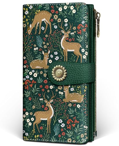 GIANCOMICS Cute Womens Wallet RFID, Flower Forest Credit Card Holder Bifold - color: Cute Deer