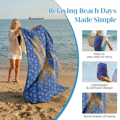 OIGAE Beach Blanket Waterproof Sandproof Oversized Beach Mat - color: Blue Sea Shells, size: 7x8 Ft (2～5 person)
